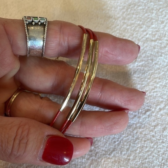 Fossil red triple cord gold tube slide bead adjustable bracelet - Picture 5 of 7